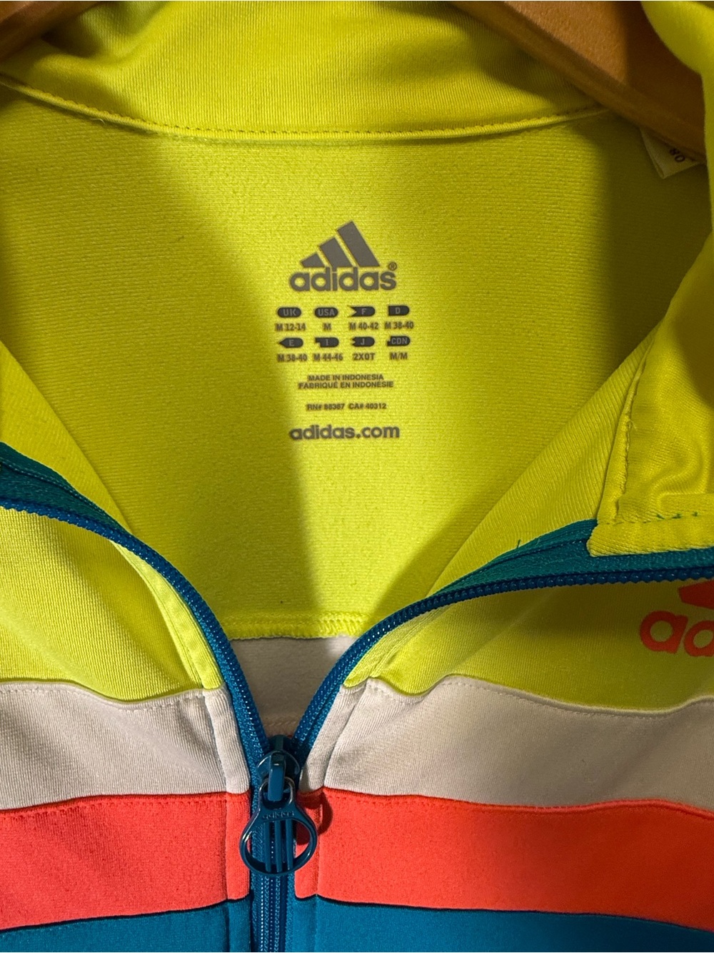 Adidas Colorblock Full-Zip Track Jacket - Neon Yellow, Coral & Blue - Picture 3 of 5
